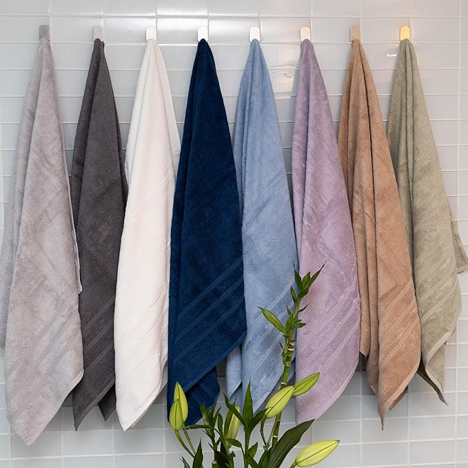 Mosobam Luxury Turkish Set of 2 Bath Towels 30X58 White 700 GSM Bamboo Viscose & Aegean Turkish Combed Cotton