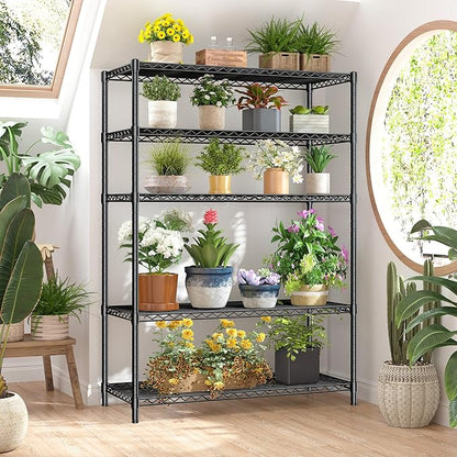 5 Tier Storage Shelves 71" H Wire Shelving Adjustable Metal Shelving,1000LBS Pantry Shelves Sturdy Steel Wire Shelf for Kitchen Commercial Pantry Garage Warehouse,71" H X35.5 W X13.8 D, Black