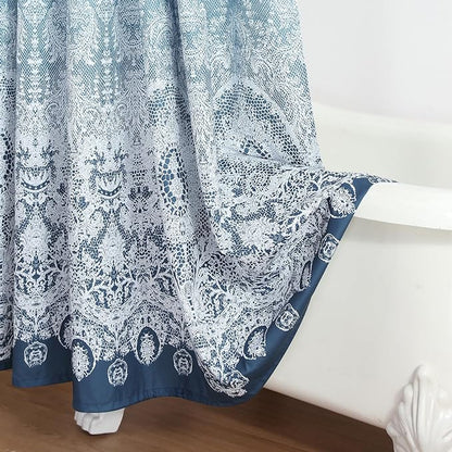 Chantilly Lace Shower Curtain - Heavyweight Polyester, Storm Blue to White Ombre Design, 72" W x 72" H