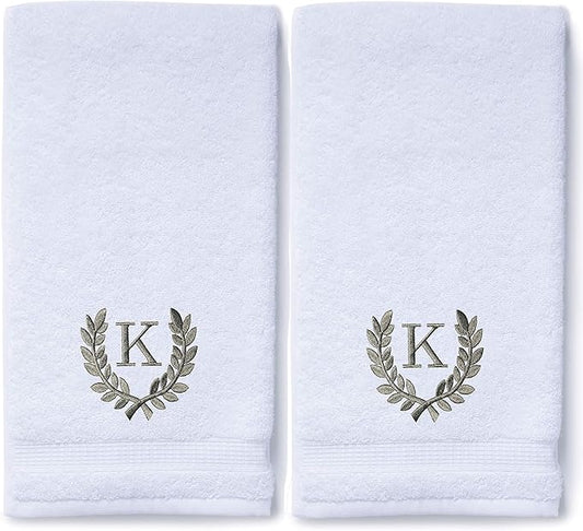 Decorative and Monogrammed Hand Towels for Bathroom Kitchen Makeup | Personalized Gift for Wedding-Bridal | Roman Font Custom Luxury Turkish Towel | Spa Collection, Oversized, 16 X 30 Inch, Set of 2