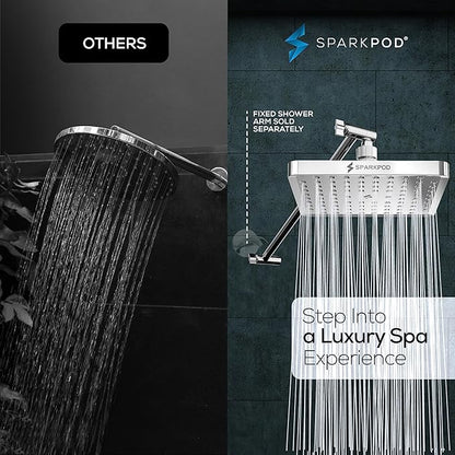 SparkPod Square Rain Shower Head with Extension Arm - Height Adjustable Shower Head with High Pressure Performance - Easy 1-Minute Installation (16" Arm Extension, Luxury Polished Chrome)