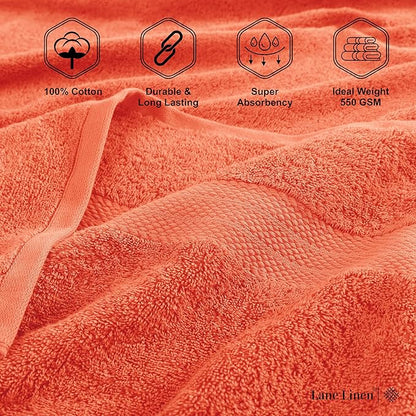 LANE LINEN 100% Ring Spun Cotton Bath Towels (28"x54") - 4 Pieces - Large Towels for Bathroom - Quick Drying, Soft & Absorbent Large Shower Towel Set - Used in Gym, Hotel, Spa, Home - Living Coral
