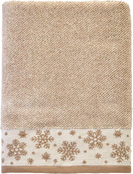 SKL Home Christmas/Winter Heather Snowflake 100% Cotton Premium Bath Towel, 500 GSM, Soft & Absorbent Jacquard, Decorative, Tan