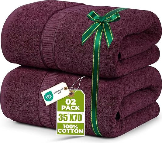 Utopia Towels Luxurious Jumbo Bath Sheet 2 Piece, 600 GSM, 35 by 70 Inches, 100% Ring Spun Cotton, Highly Absorbent and Quick Dry Extra Large Bath Towel, Super Soft Towel, Burgundy