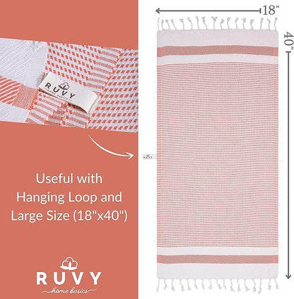 Ruvy Home Basics Turkish Hand Towels for Bathroom Set of 4 | 18"x40", Cotton | Decorative Towel for Bathroom, Kitchen, Dishcloth, Tea, Yoga, Face, Gym - Orange