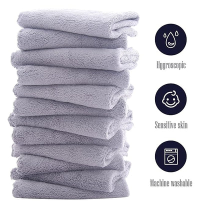 16 Pack Baby Washcloths - Luxury Coral Fleece - Extra Absorbent and Soft Wash Clothes for Newborn, Infants and Toddlers - Suitable for Sensitive Skin and New Born - Baby Shower - Light Grey,10x10 Inch