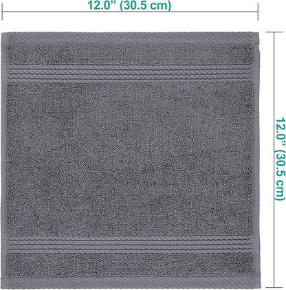 EastNBlue Lara 100% Turkish Cotton Washcloths 4 Pack, Extra Soft & Absorbent Wash Cloths for Face & Body (12" x 12"), Terry Cloth, Small Hand Towels for Bathroom, Dark Grey