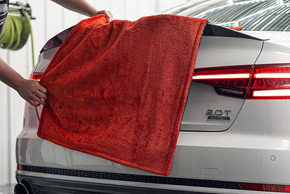 Autofiber Dreadnought Max Triple Layer Microfiber Car Drying Towel, Twist Pile, 1400GSM - Pack of 1 (16 inch x 16 inch) Red/Black