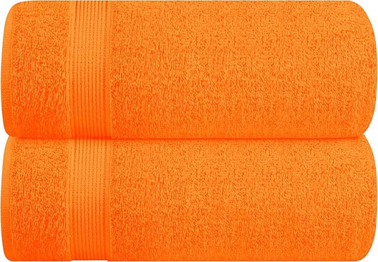 Belizzi Home Cotton 2 Pack Oversized Bath Sheet 35x70, Large Bath Sheet, Ultra Soft, Absorbent, Compact, Eco-Friendly, Recyclable, Quick Drying and Lightweight Towel - Orange