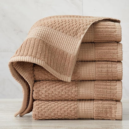 NY Loft 100% Cotton Hand Towel 6 Pack Hand Towel Set | Super Soft & Absorbent Quick-Dry Hand Towels 16" x 28" |Textured and Durable Cotton | Trinity Collection (6 Pack Hand Towel, Light Taupe)