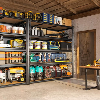 48" W Garage Shelving Heavy Duty 2800LBS Garage Storage Shelves, 5 Tier Adjustable Metal Shelving Unit Utility Rack Shelf for Warehouse, Pantry, Closet, Kitchen 72" H x 48" W x 18" D, Black