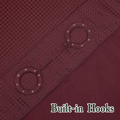 Gibelle Long Shower Curtain 72x80, Waffle Weave Bathroom Shower Curtain with Snap-in Fabric Liner Set, No Hooks Needed, Hotel Style with Mesh Top Window, Burgundy