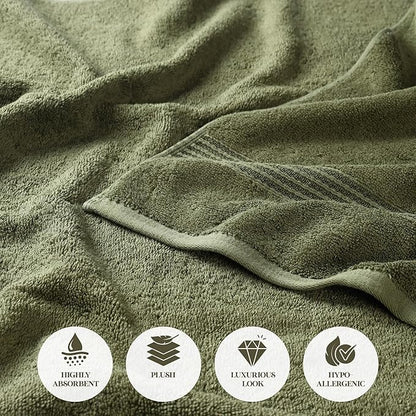 Superior Egyptian Cotton Bath Towel Set, Home Bathroom Towels, Master, Guest Bath, Decor Essentials, Quick Dry, Absorbent, Large Body Towels, Spa, Hotel, Resort, Adult, Kids, Set of 4, Forest Green