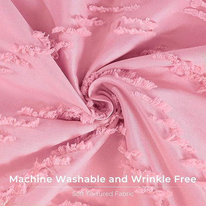 Pink Boho Shower Curtain Woven Fabric Cute Shower Curtain Textured Tufted Chevron Striped Minimalist 72 x 84 Bathroom Shower Curtains