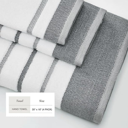 Great Bay Home Decorative Hand Towel Set - Luxury Cotton 4 Pack 26x16 Hand Towel Set - Luxurious, Ultra-Soft, Durable Towels for Bathroom Decor (Dark Grey/Light Grey)