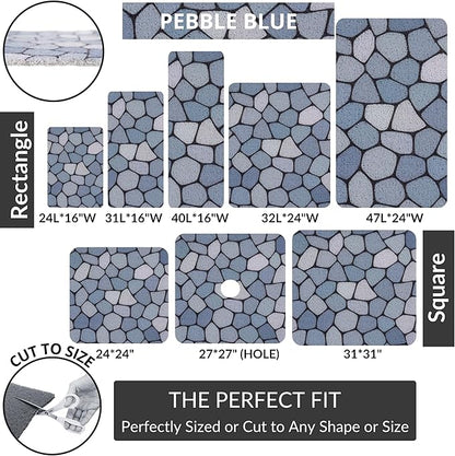 Enkosi Loofah Non-Slip Shower Mat - Shower Floors, Bathtub, Bathrooms, Wet Areas - Cushioned Bath Mat with Drain Holes - Quick Dry PVC, Secure Safety Pad Without Suction Cups (32x24 Pebble Blue)