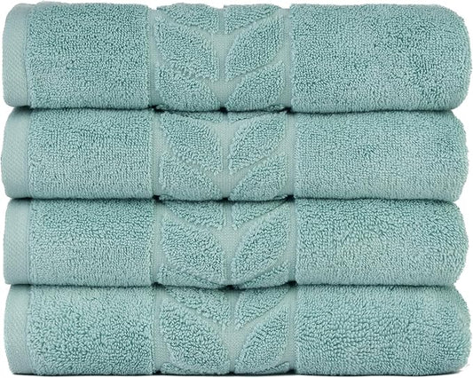 BAGNO MILANO Organic Turkish Cotton Bath Towels, Luxury Jacquard Collection, Certified Organic Highly Absorbent, Soft-Plush Towel Set (Mint, 4 Pcs Hand Towel Set)