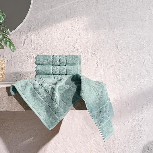 BAGNO MILANO Organic Turkish Cotton Bath Towels, Luxury Jacquard Collection, Certified Organic Highly Absorbent, Soft-Plush Towel Set (Mint, 4 Pcs Hand Towel Set)