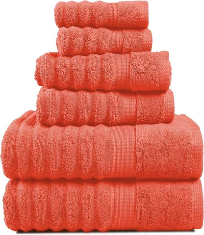 LANE LINEN Bathroom Towels Set - 2 Bath, 2 Hand Towels for Bathroom and 2 Wash Cloths for Body - Highly Absorbent, Soft, Premium 100% Cotton Bath Towel Set for Everyday Use (Set of 6) - Tiger Lily