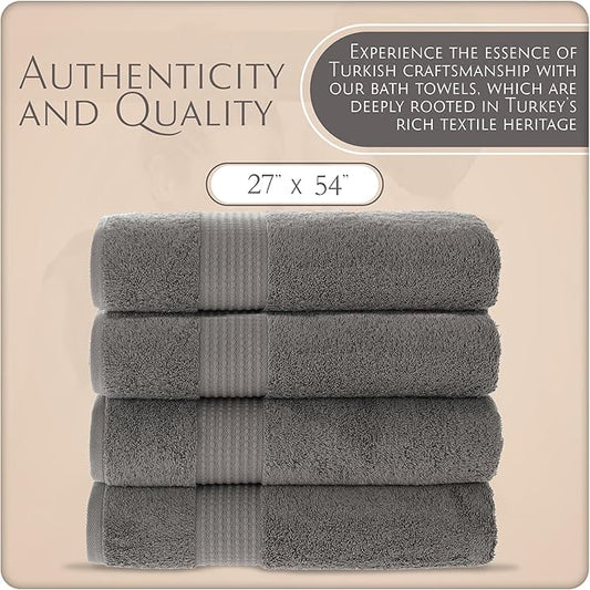 MAURA Basics Performance Bath Towels 100% Turkish Cotton with Hook Loops. Extra Large Luxury Absorbent Plush Towel Sets for Bathroom, Daily Use American Standard Size 27”x54”, Space Gray