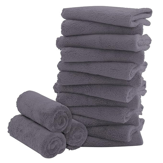 16 Pack Baby Washcloths - Luxury Coral Fleece - Extra Absorbent and Soft Wash Clothes for Newborns, Infants and Toddlers - Suitable for Sensitive Skin and New Born - Baby Shower - Grey, 10x10 Inch