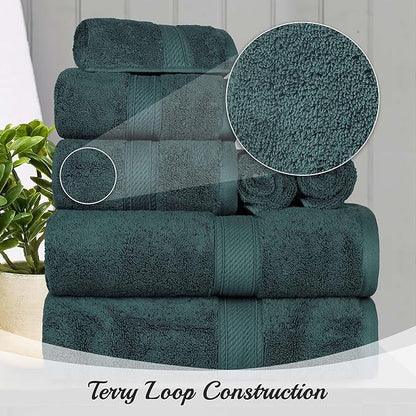 Superior Egyptian Cotton Pile Face Towel/Washcloth Set of 6, Ultra Soft Luxury Towels, Thick Plush Essentials, Absorbent Heavyweight, Guest Bath, Hotel, Spa, Home Bathroom, Shower Basics, Teal