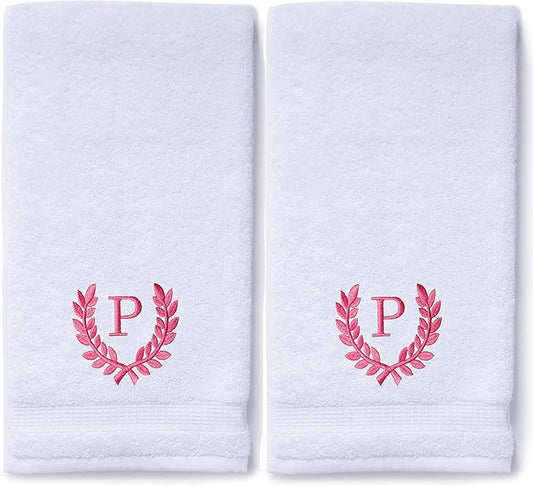 Decorative and Monogrammed Hand Towels for Bathroom Kitchen Makeup | Personalized Gift for Wedding-Bridal | Roman Font Custom Luxury Turkish Towel | Spa Collection, Oversized, 16 X 30 Inch, Set of 2