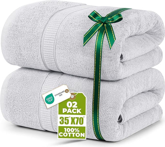 Utopia Towels Luxurious Jumbo Bath Sheet 2 Piece, 600 GSM, 35 by 70 Inches, 100% Ring Spun Cotton, Highly Absorbent and Quick Dry Extra Large Bath Towel, Super Soft Towel, Silver