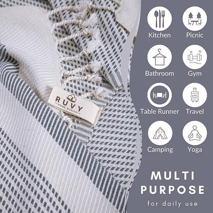 Ruvy Home Basics Turkish Hand Towels for Bathroom Set of 2 | 18"x40", Cotton | Decorative Towel for Bathroom, Kitchen, Dishcloth, Tea, Yoga, Face, Gym - Light Grey