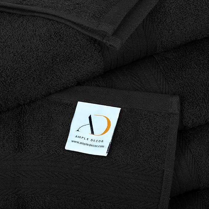 Ample Decor Hand Towel 18 X 28 Inch Pack of 12 600 GSM 100% Cotton, Soft Absorbent Thick Durable Premium Quality, for Hotel, Bathroom, Spa, Daily Use, Gym - Machine Washable - Black
