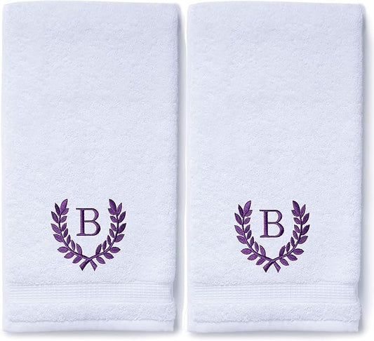 Decorative and Monogrammed Hand Towels for Bathroom Kitchen Makeup | Personalized Gift for Wedding-Bridal | Roman Font Custom Luxury Turkish Towel | Spa Collection, Oversized, 16 X 30 Inch, Set of 2