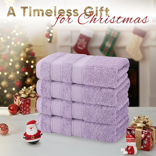American Soft Linen Salem 100% Cotton Turkish 4 Piece Hand Towels for Bathroom, 600 GSM Soft Absorbent Quickdry Hand Face Towel Set, Lilac