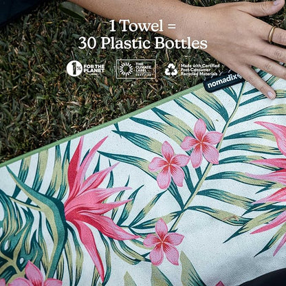 Nomadix Original Towel - Perfect for Beach, Pool, Travel, Camping, Yoga - Made with Recycled Materials - Super Absorbent - Sand Resistant -Palms Pink - 72.5" x 30"