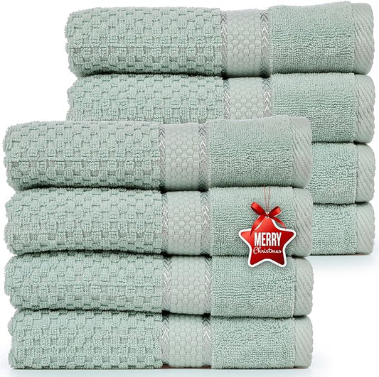 Ample Decor 100% Cotton Hand Towel for Kitchen Set of 8 Mint Green, Absorbent Premium Quality for Bathroom, Hotel, Spa, Gym, Kitchen - 18 X 28 Inch - Mulaayam Collection