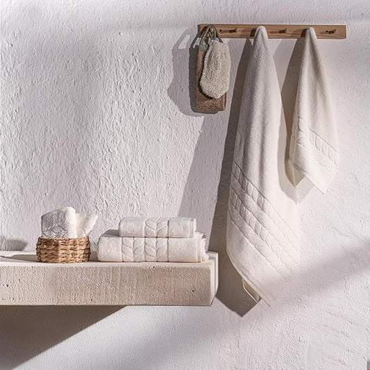 BAGNO MILANO Organic Turkish Cotton Bath Towels, Luxury Jacquard Collection, Certified Organic Highly Absorbent, Soft-Plush Towel Set (Cream, 6 Pcs Towel Set)