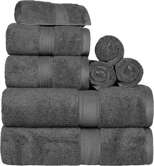 BLUENILEMILLS Madison Egyptian Cotton Towels, Towel Set for Bathroom, Shower, Hotel, Plush, 800 GSM, Highly Absorbent and Ultra-Soft Towels, Bath Essentials, 8 Piece Assorted Towel Set, Charcoal