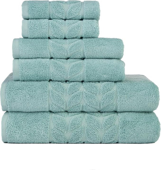 BAGNO MILANO Organic Turkish Cotton Bath Towels, Luxury Jacquard Collection, Certified Organic Highly Absorbent, Soft-Plush Towel Set (Mint, 6 Pcs Towel Set)