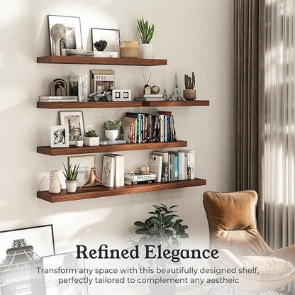 Floating Shelves for Wall, 7.9" Deep Wall Mounted Wood Shelves for Bathroom, Bedroom, Living Room, Kitchen, Hanging Shelf for Books/Storage/Room Decor (Walnut, 16")