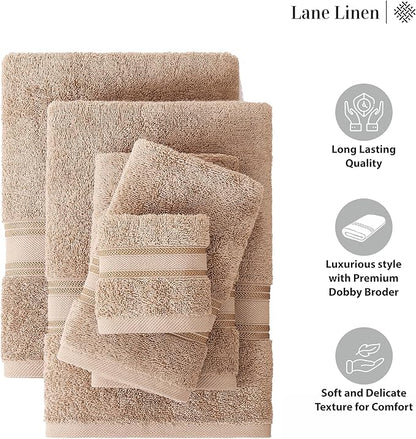 LANE LINEN Luxury Bath Towels Set - 3 Piece 100% Cotton Bathroom Zero Twist Shower Extra Aborbent Towel Super Soft 1 Hand Wash Cloths Taupe