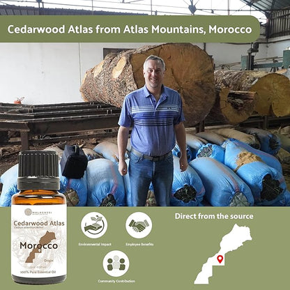 Pure Cedarwood (Atlas) Essential Oil (15ml) - Direct from Malagassi Essential Oils Farm in Morocco - Essential Oils for Diffusers and Aromatherapy | Pure Therapeutic Grade