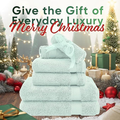 American Veteran Towel, 6 Piece Towel Set for Bathroom, 100% Cotton Turkish Bathroom Towels, 2 Bath Towels 2 Hand Towels 2 Washcloths, Mint
