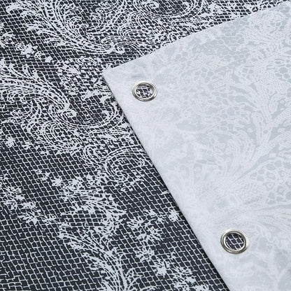 Extra Long Shower Curtain - Chantilly Lace Design, Heavyweight Polyester, Black to White Ombre, 72" W x 84" H
