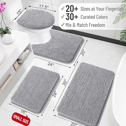 OLANLY Bathroom Rugs 50x30, Extra Soft Absorbent Chenille Bath Rugs, Rubber Backing Quick Dry, Machine Washable Bath Mats for Bathroom Floor, Tub and Shower, Home Decor Accessories, Grey