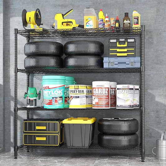 Homdox Heavy Duty Metal Shelves for Storage, 4 Tier Storage Racks and Shelving, Commercial Adjustable Wire Shelving Unit on Wheels, Garage Rack Pantry Shelves Kitchen Shelving, 24"x60"x72", Black