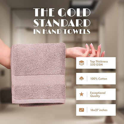 White Classic Pink Hand Towels for Bathroom [12 Pack] Cotton Hand Towel Bulk for Gym, Kitchen and Spa, 16x27 Inches Soft Highly Absorbent Quick Dry Terry Salon Towels