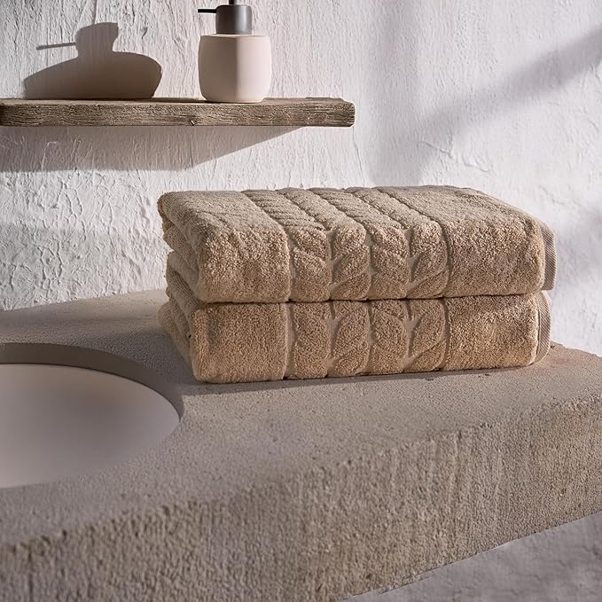 BAGNO MILANO Organic Turkish Cotton Bath Towels, Luxury Jacquard Collection, Certified Organic Highly Absorbent, Soft-Plush Towel Set (Latte, 4 Pcs Hand Towel Set)