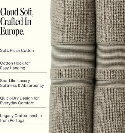 Preston Lane Douro Hand Towel Set – 2 Pack Luxury Cotton Towels, Ultra Soft & Absorbent, Quick-Dry Spa-Quality Bathroom Towels, Made in Portugal, Eucalyptus