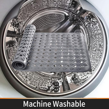 Yimobra Bathtub Mat Non Slip, Super Strong Suction Cups, 27.5"x15.5" Long Shower Mat with Drain Holes, Machine Washable Fast Draining Bath Mats, Bathroom Essentials,Gray