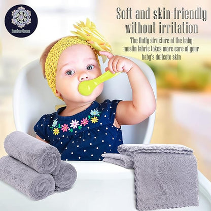 16 Pack Baby Washcloths - Luxury Coral Fleece - Extra Absorbent and Soft Wash Clothes for Newborn, Infants and Toddlers - Suitable for Sensitive Skin and New Born - Baby Shower - Light Grey,10x10 Inch