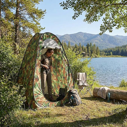 4x4ft Pop Up Privacy Shower Tent with Top Window, 3.6lbs Liightweight Dressing Room, Portable Toilet Stall with Carry Bag for Camping, Beach, Outdoors (Camouflage)